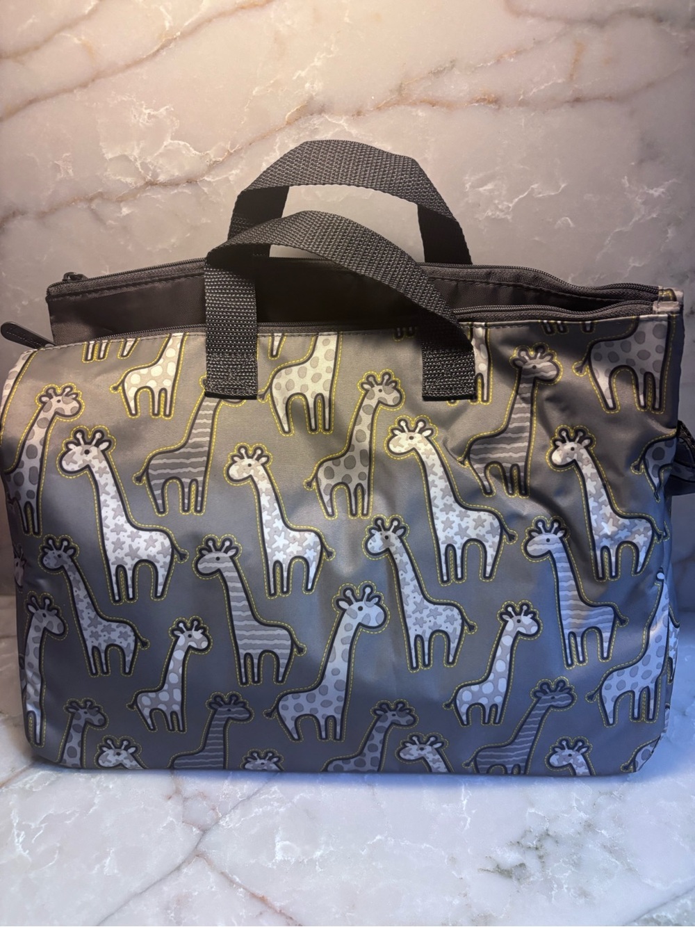thirty-one Gray and Yellow Giraffe-Print Tote